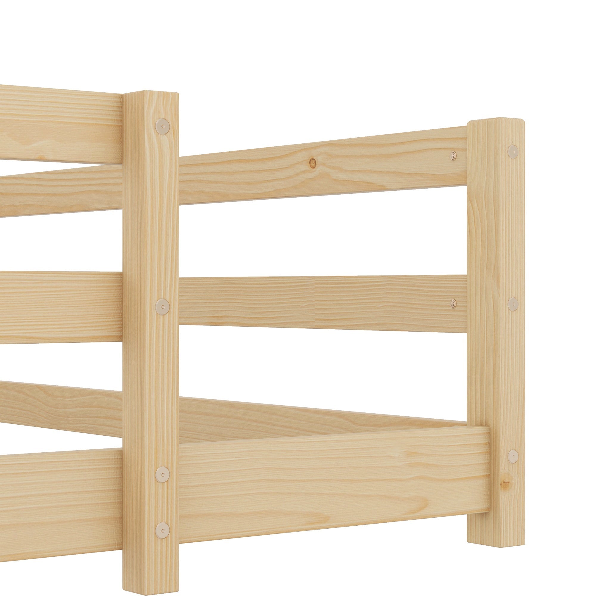 Bellemave® Twin Size Floor Bed with Rails, Wood Montessori Floor Beds with Fence and Openings, Natural - Bellemave