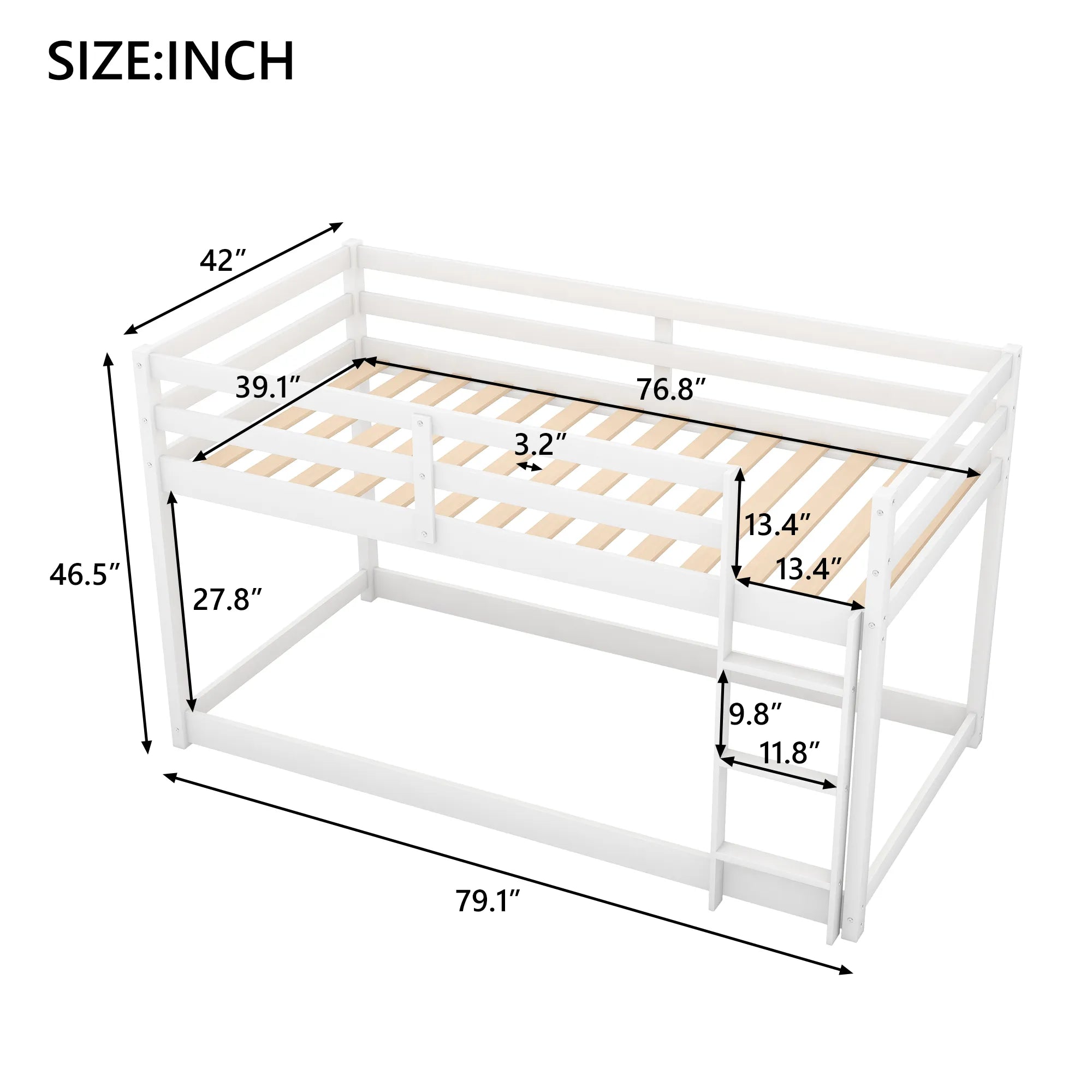 Bellemave® Twin Size Floor Bunk Bed with Ladder - Bellemave