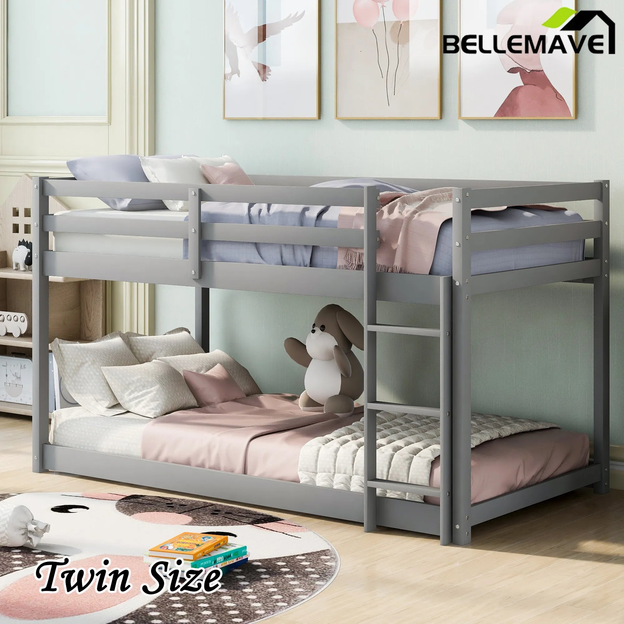 Bellemave® Twin Size Floor Bunk Bed with Ladder - Bellemave