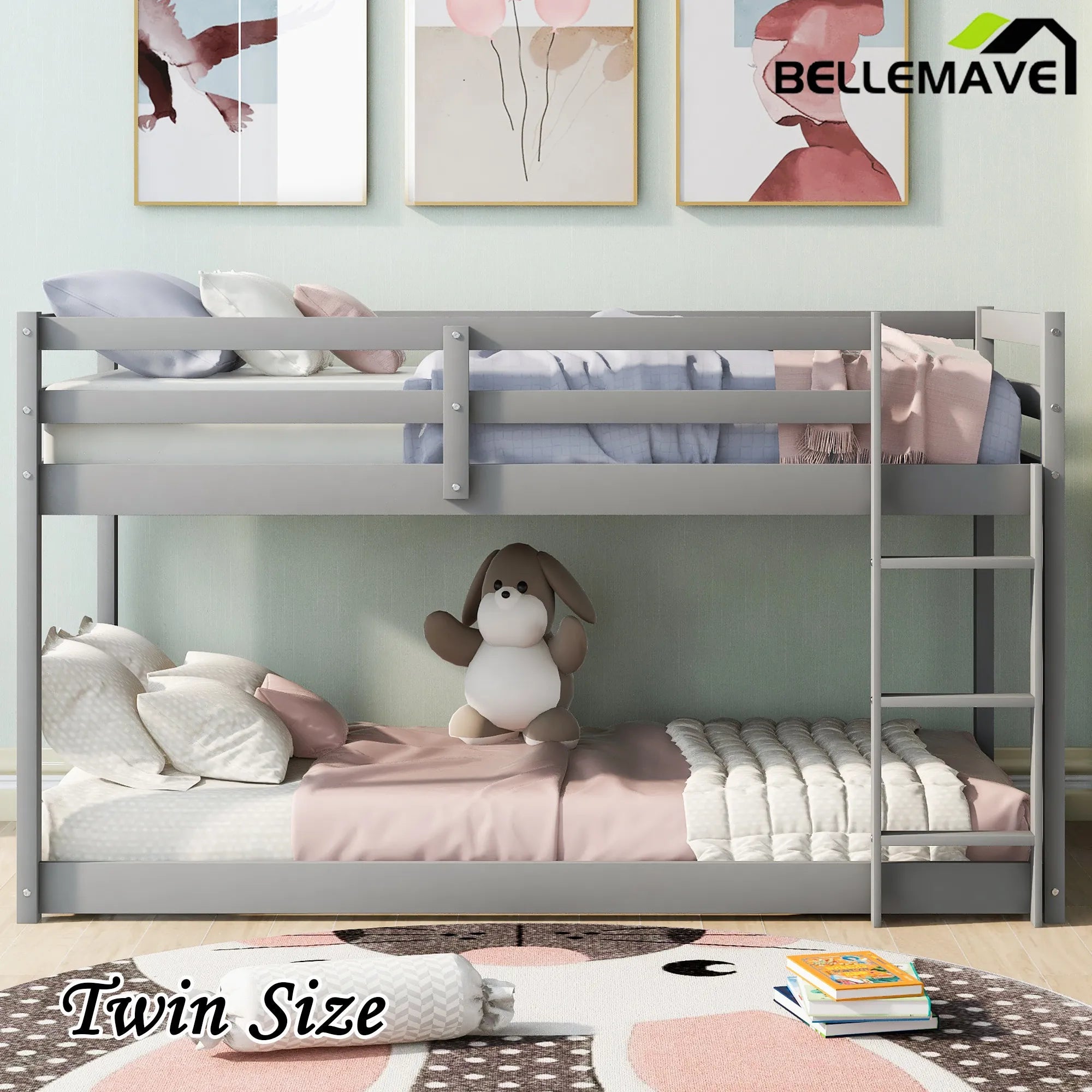 Bellemave® Twin Size Floor Bunk Bed with Ladder - Bellemave