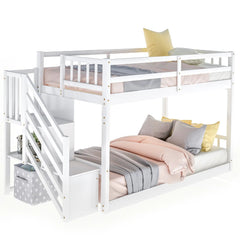 Bellemave® Twin Size Floor Bunk Bed with Ladder and Storage - Bellemave