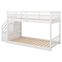 Bellemave® Twin Size Floor Bunk Bed with Ladder and Storage - Bellemave