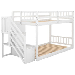 Bellemave® Twin Size Floor Bunk Bed with Ladder and Storage - Bellemave