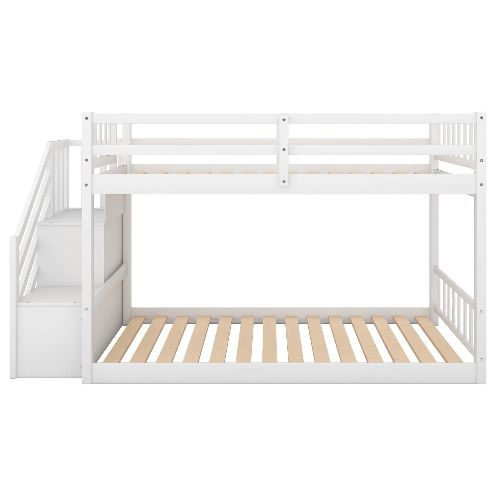 Bellemave® Twin Size Floor Bunk Bed with Ladder and Storage - Bellemave