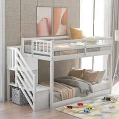 Bellemave® Twin Size Floor Bunk Bed with Ladder and Storage - Bellemave