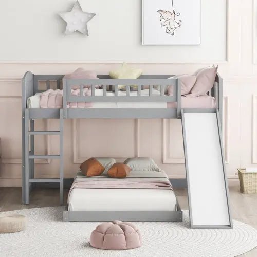 Bellemave® Twin Size Floor Bunk Bed with Slide and Ladder - Bellemave