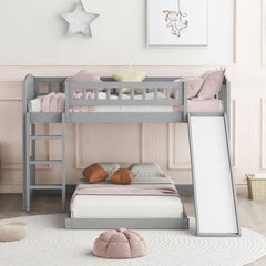 Bellemave® Twin Size Floor Bunk Bed with Slide and Ladder - Bellemave