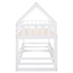 Bellemave® Twin Size Floor House Bunk Bed with Fence and Door - Bellemave