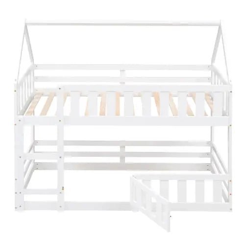 Bellemave® Twin Size Floor House Bunk Bed with Fence and Door - Bellemave