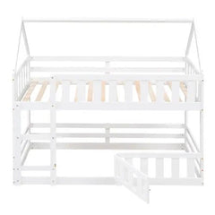 Bellemave® Twin Size Floor House Bunk Bed with Fence and Door - Bellemave