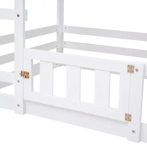 Bellemave® Twin Size Floor House Bunk Bed with Fence and Door - Bellemave