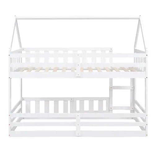 Bellemave® Twin Size Floor House Bunk Bed with Fence and Door - Bellemave
