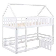 Bellemave® Twin Size Floor House Bunk Bed with Fence and Door - Bellemave