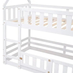 Bellemave® Twin Size Floor House Bunk Bed with Fence and Door - Bellemave