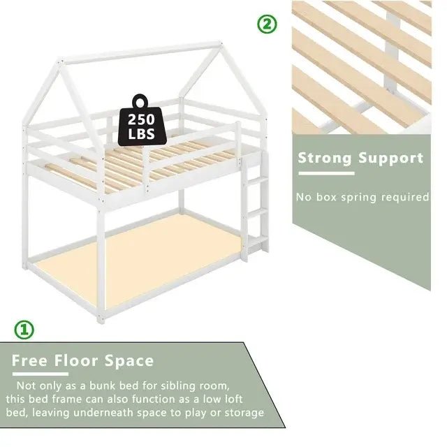 Bellemave® Twin Size Floor House Bunk Bed with Ladder - Bellemave