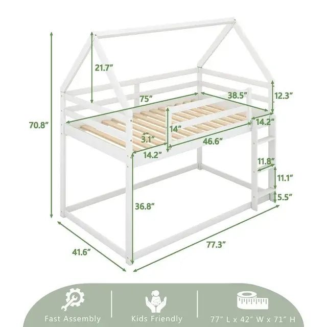 Bellemave® Twin Size Floor House Bunk Bed with Ladder - Bellemave