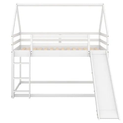 Bellemave® Twin Size Floor House Bunk Bed with Slide and Ladder - Bellemave