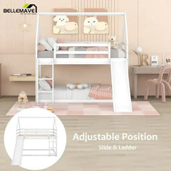 Bellemave® Twin Size Floor House Bunk Bed with Slide and Ladder - Bellemave