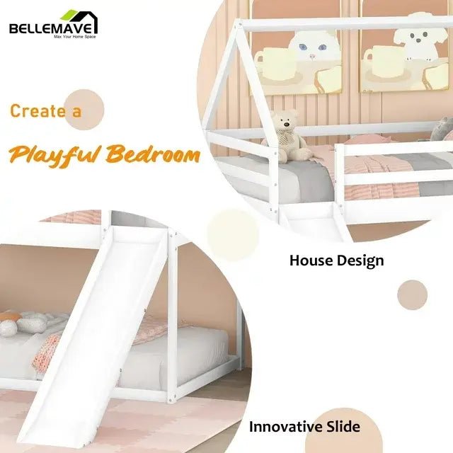 Bellemave® Twin Size Floor House Bunk Bed with Slide and Ladder - Bellemave