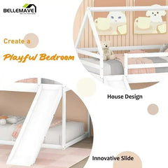 Bellemave® Twin Size Floor House Bunk Bed with Slide and Ladder - Bellemave