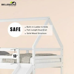 Bellemave® Twin Size Floor House Bunk Bed with Slide and Ladder - Bellemave