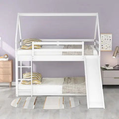 Bellemave® Twin Size Floor House Bunk Bed with Slide and Ladder - Bellemave