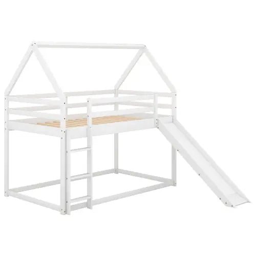 Bellemave® Twin Size Floor House Bunk Bed with Slide and Ladder - Bellemave