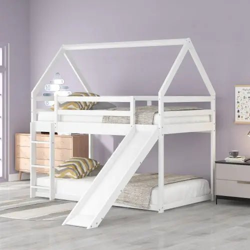 Bellemave® Twin Size Floor House Bunk Bed with Slide and Ladder - Bellemave