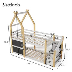 Bellemave® Twin Size Floor House Bunk Bed with Storage Staircase and 2 Blackboards - Bellemave