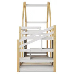 Bellemave® Twin Size Floor House Bunk Bed with Storage Staircase and 2 Blackboards - Bellemave