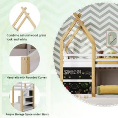 Bellemave® Twin Size Floor House Bunk Bed with Storage Staircase and 2 Blackboards - Bellemave