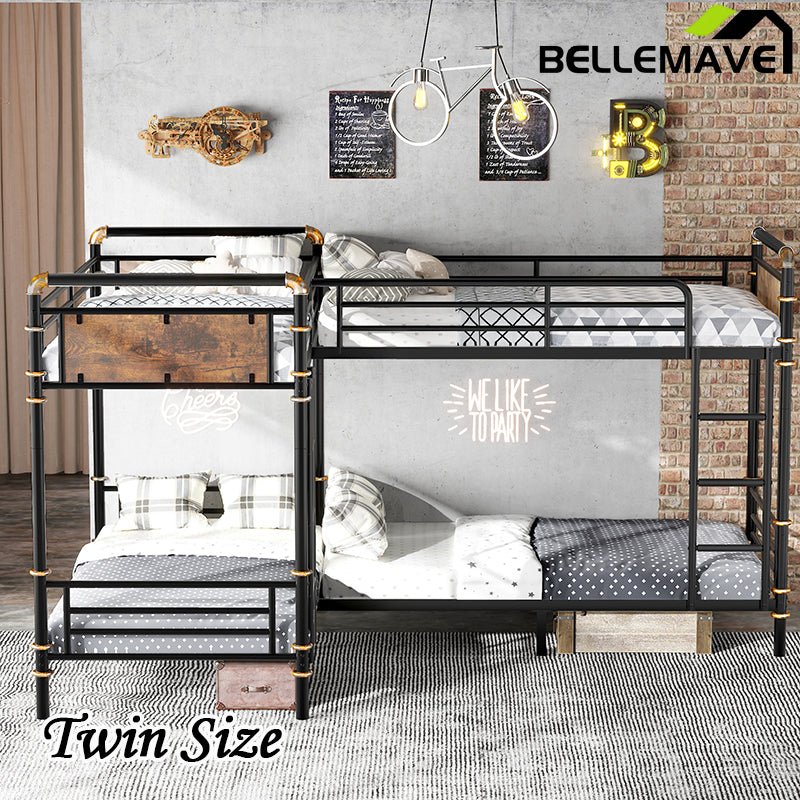 Bellemave® Twin Size Heavy Duty Metal Bunk Bed, Quad Bunk Bed for 4 Kids(Can Be Divided Into 3 Twin Beds) - Bellemave