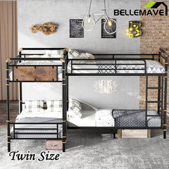 Bellemave® Twin Size Heavy Duty Metal Bunk Bed, Quad Bunk Bed for 4 Kids(Can Be Divided Into 3 Twin Beds) - Bellemave