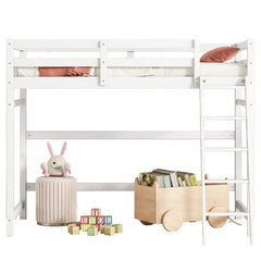 Bellemave® Twin Size High Loft Bed with Inclined Ladder and Guardrails - Bellemave
