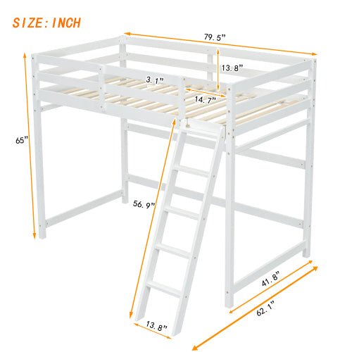 Bellemave® Twin Size High Loft Bed with Inclined Ladder and Guardrails - Bellemave