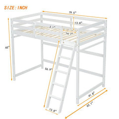 Bellemave® Twin Size High Loft Bed with Inclined Ladder and Guardrails - Bellemave