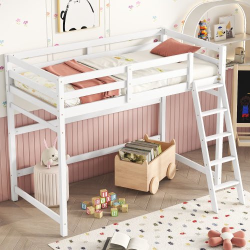 Bellemave® Twin Size High Loft Bed with Inclined Ladder and Guardrails - Bellemave