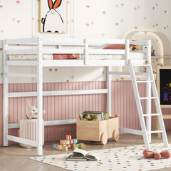 Bellemave® Twin Size High Loft Bed with Inclined Ladder and Guardrails - Bellemave