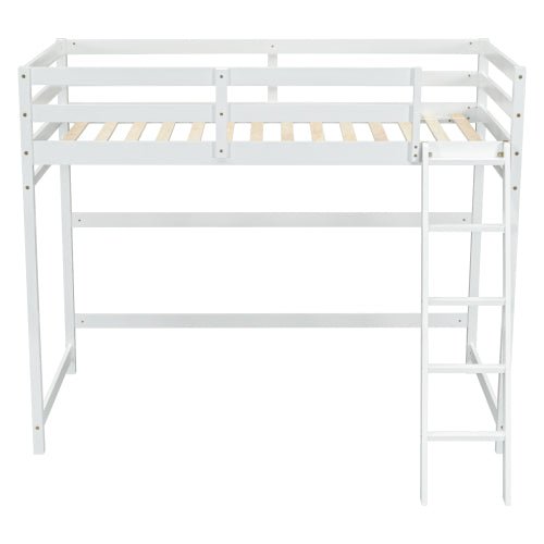 Bellemave® Twin Size High Loft Bed with Inclined Ladder and Guardrails - Bellemave