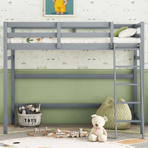 Bellemave® Twin Size High Loft Bed with Inclined Ladder and Guardrails - Bellemave