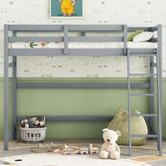 Bellemave® Twin Size High Loft Bed with Inclined Ladder and Guardrails - Bellemave