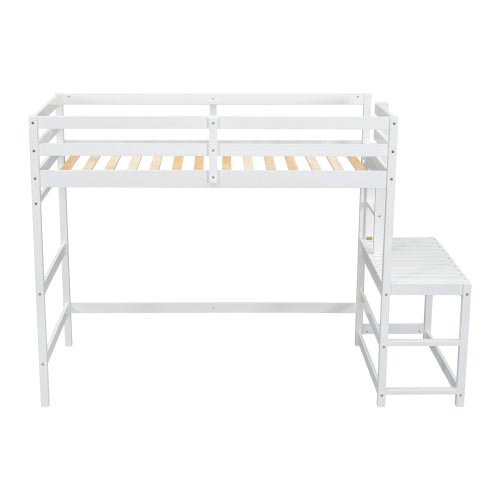Bellemave® Twin Size High Loft Bed with Ladder landing Platform, Ladders and Guardrails - Bellemave
