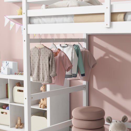 Bellemave® Twin Size High Loft Bed with Ladder landing Platform, Ladders and Guardrails - Bellemave