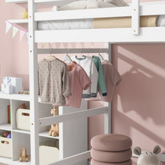 Bellemave® Twin Size High Loft Bed with Ladder landing Platform, Ladders and Guardrails - Bellemave