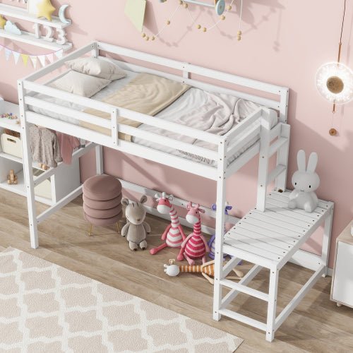Bellemave® Twin Size High Loft Bed with Ladder landing Platform, Ladders and Guardrails - Bellemave