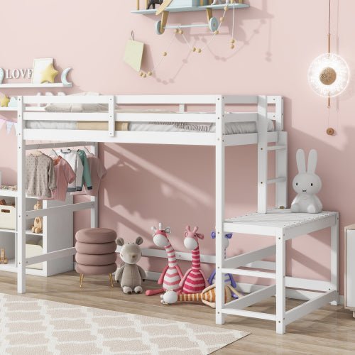 Bellemave® Twin Size High Loft Bed with Ladder landing Platform, Ladders and Guardrails - Bellemave