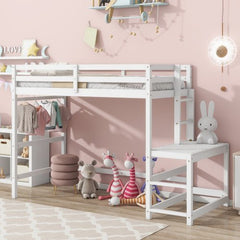 Bellemave® Twin Size High Loft Bed with Ladder landing Platform, Ladders and Guardrails - Bellemave