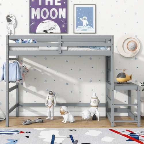 Bellemave® Twin Size High Loft Bed with Ladder landing Platform, Ladders and Guardrails - Bellemave