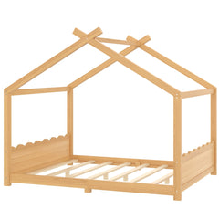 Bellemave® Twin Size House Bed Frame for Kids,Solid Wood Montessori Floor Bed Frame with Support Slats and Roof,Natural - Bellemave