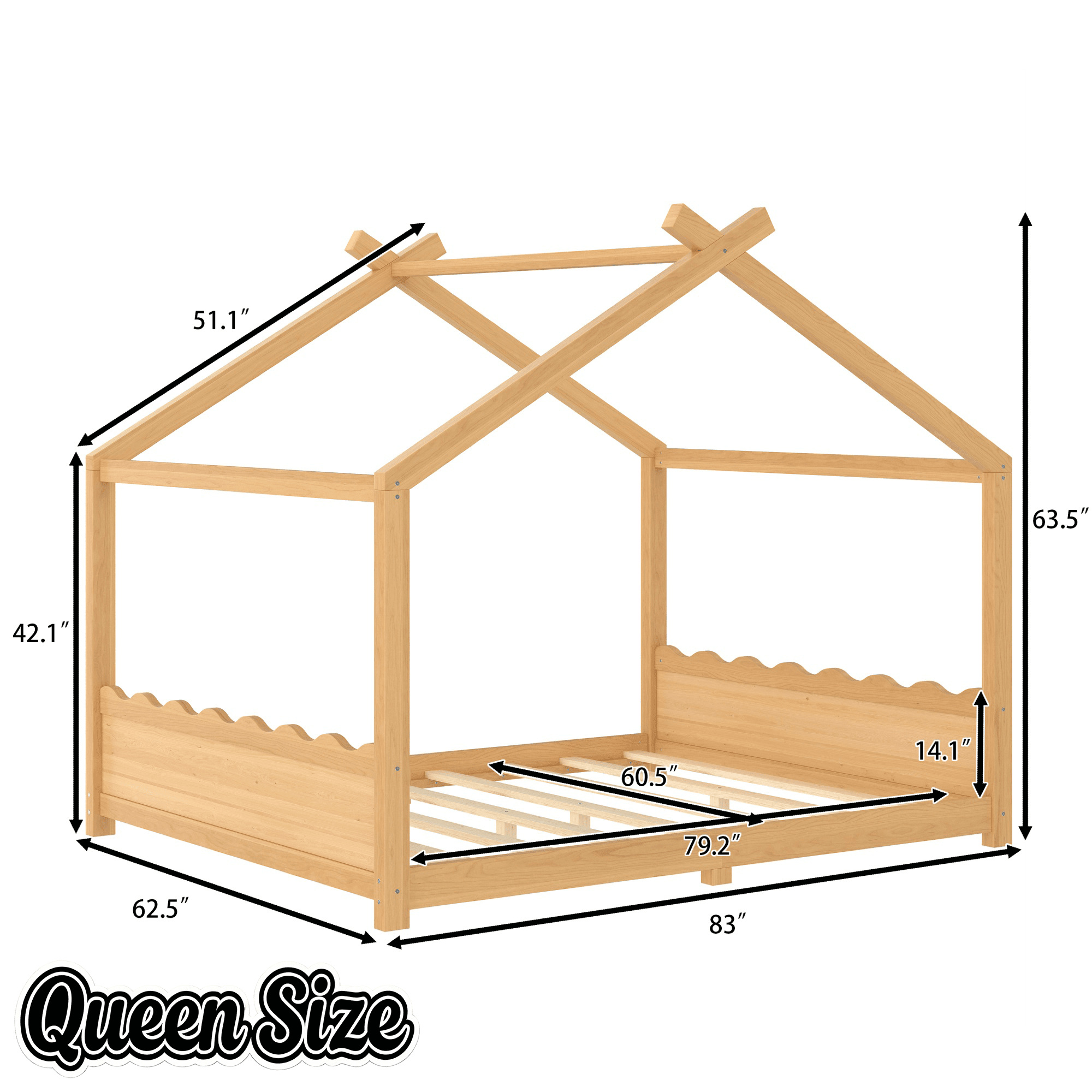 Bellemave® Twin Size House Bed Frame for Kids,Solid Wood Montessori Floor Bed Frame with Support Slats and Roof,Natural - Bellemave